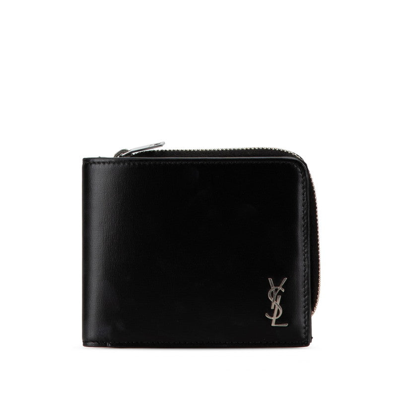 サンローラン タイニーモノグラム イースト ウエスト ウォレット 二つ折り財布 644587 ブラック レザー メンズ SAINT LAURENT 【中古】