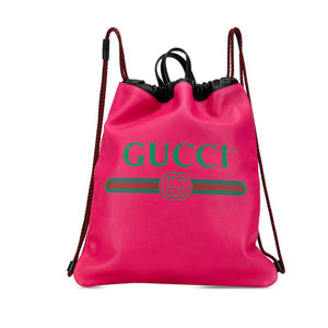 グッチ ロゴプリント ドローストリング リュック ナップサック 494053 ピンク レザー レディース GUCCI 【中古】