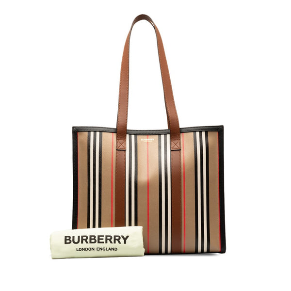 バーバリー ストライプ トートバッグ ショルダーバッグ 80730571 ブラウン ブラック PVC レザー レディース BURBERRY 【中古】