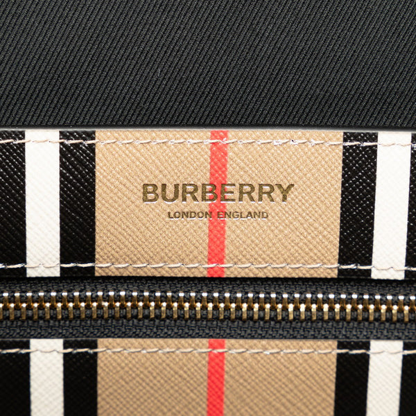 バーバリー ストライプ トートバッグ ショルダーバッグ 80730571 ブラウン ブラック PVC レザー レディース BURBERRY 【中古】