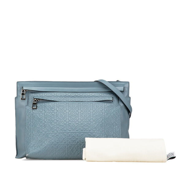 ロエベ リピートアナグラム 斜め掛け ショルダーバッグ ブルー レザー レディース LOEWE 【中古】