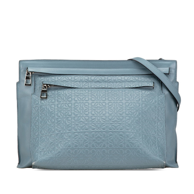ロエベ リピートアナグラム 斜め掛け ショルダーバッグ ブルー レザー レディース LOEWE 【中古】