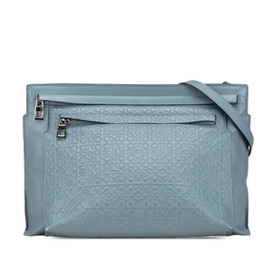 ロエベ リピートアナグラム 斜め掛け ショルダーバッグ ブルー レザー レディース LOEWE 【中古】