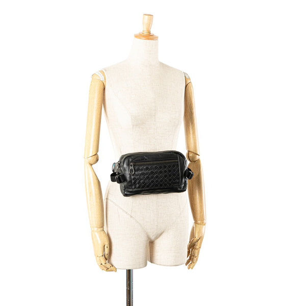 ボッテガヴェネタ イントレチャート ボディバッグ ウエストバッグ ブラック レザー レディース BOTTEGAVENETA 【中古】