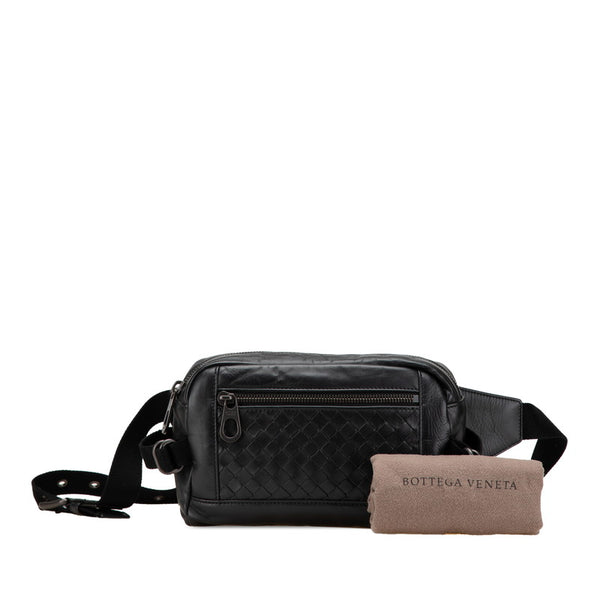 ボッテガヴェネタ イントレチャート ボディバッグ ウエストバッグ ブラック レザー レディース BOTTEGAVENETA 【中古】