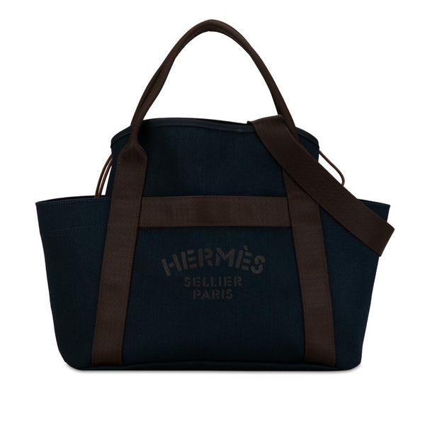 エルメス サック ド パンサージュ グルーム トートバッグ ショルダーバッグ 2WAY ネイビー ブラウン キャンバス レディース HERMES 【中古】