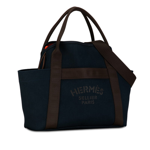 エルメス サック ド パンサージュ グルーム トートバッグ ショルダーバッグ 2WAY ネイビー ブラウン キャンバス レディース HERMES 【中古】