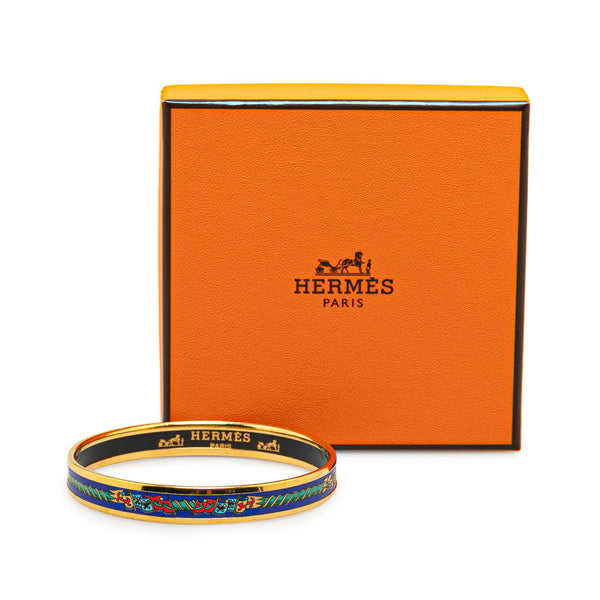 エルメス エマイユPM 七宝焼き 旗 バングル ゴールド ネイビー マルチカラー メッキ レディース HERMES 【中古】