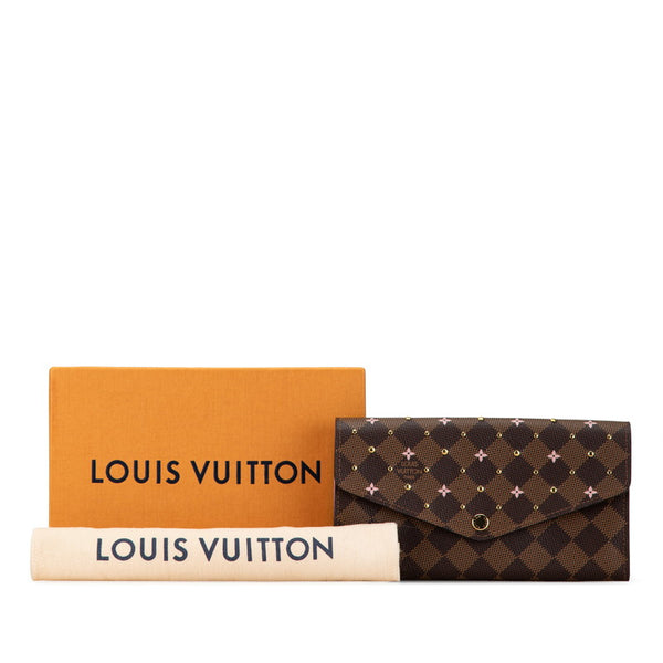 ルイ ヴィトン ダミエ ポルトフォイユ サラ スタッズ 長財布 N60476 ブラウン PVC レザー レディース LOUIS VUITTON 【中古】