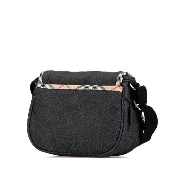バーバリー ノバチェック 斜め掛け ショルダーバッグ ブラック ベージュ デニム レディース BURBERRY 【中古】