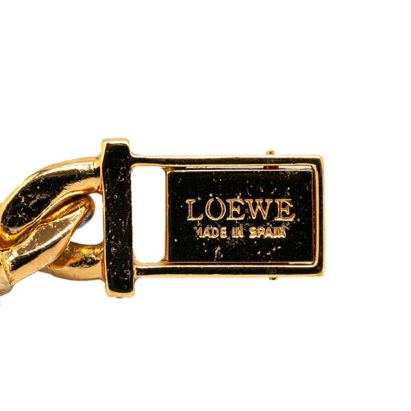 ロエベ チェーン ブレスレット バングル ブラウン ゴールド メッキ レザー レディース LOEWE 【中古】