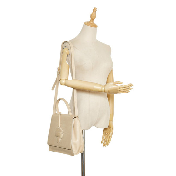 ロエベ バルセロナ ハンドバッグ ショルダーバッグ 2WAY ベージュ ホワイト レザー レディース LOEWE 【中古】