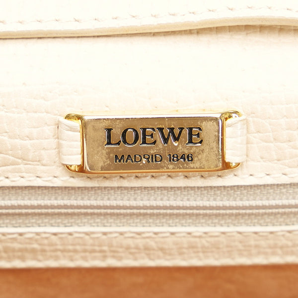 ロエベ バルセロナ ハンドバッグ ショルダーバッグ 2WAY ベージュ ホワイト レザー レディース LOEWE 【中古】
