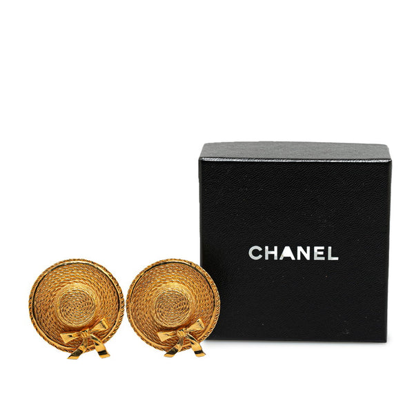 シャネル 麦わら帽子 リボン モチーフ イヤリング ゴールド メッキ レディース CHANEL 【中古】