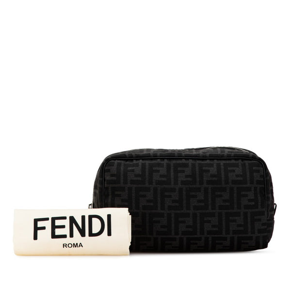 フェンディ ズッカ FFポーチ クラッチバッグ セカンドバッグ 7N0141 ブラック キャンバス レザー レディース FENDI 【中古】