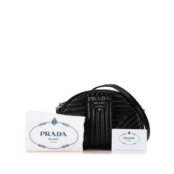 プラダ ダイアグラム キルテッド ショルダーバッグ 1BH147 ブラック レザー レディース PRADA 【中古】