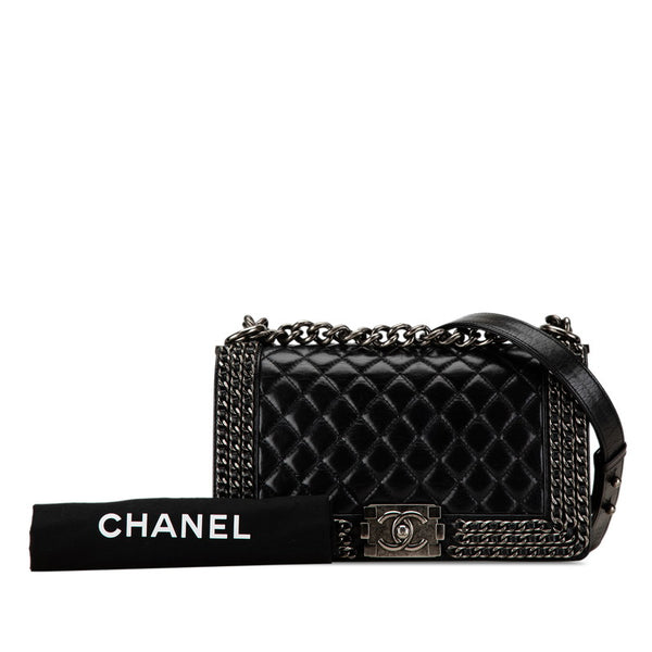 シャネル ボーイシャネル  チェーン ショルダーバッグ ブラック ラムスキン レディース CHANEL 【中古】