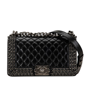 シャネル ボーイシャネル  チェーン ショルダーバッグ ブラック ラムスキン レディース CHANEL 【中古】