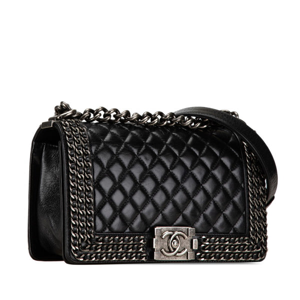 シャネル ボーイシャネル  チェーン ショルダーバッグ ブラック ラムスキン レディース CHANEL 【中古】