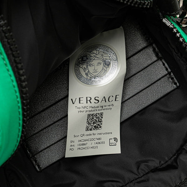 ヴェルサーチェ メドゥーサロゴ ショルダーバッグ グリーン ブラック ナイロン レザー レディース VERSACE 【中古】