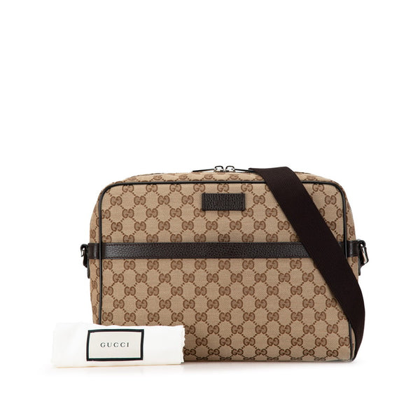 グッチ GGキャンバス 斜め掛け ショルダーバッグ 449173 ベージュ ブラウン キャンバス レザー レディース GUCCI 【中古】