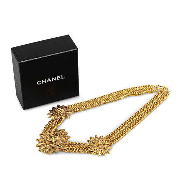 シャネル ココマーク ライオン モチーフ 3連 チェーン ネックレス ゴールド メッキ レディース CHANEL 【中古】