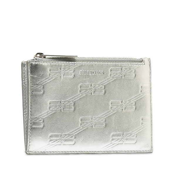 バレンシアガ ロゴ カードケース 名刺入れ 717784  シルバー レザー メンズ BALENCIAGA 【中古】