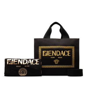 フェンディ ×ヴェルサーチ FENDACE フェンダーチェ ラ メデューサ トートバッグ ショルダーバッグ 2WAY 8BH395 ブラック キャンバス レディース FENDI 【中古】