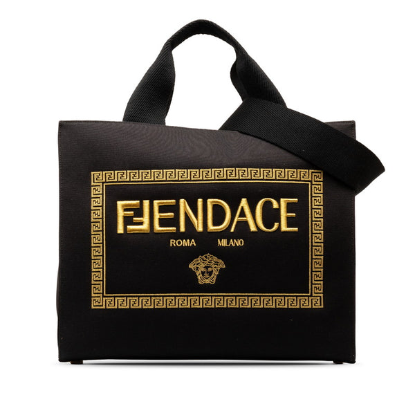 フェンディ ×ヴェルサーチ FENDACE フェンダーチェ ラ メデューサ トートバッグ ショルダーバッグ 2WAY 8BH395 ブラック キャンバス レディース FENDI 【中古】