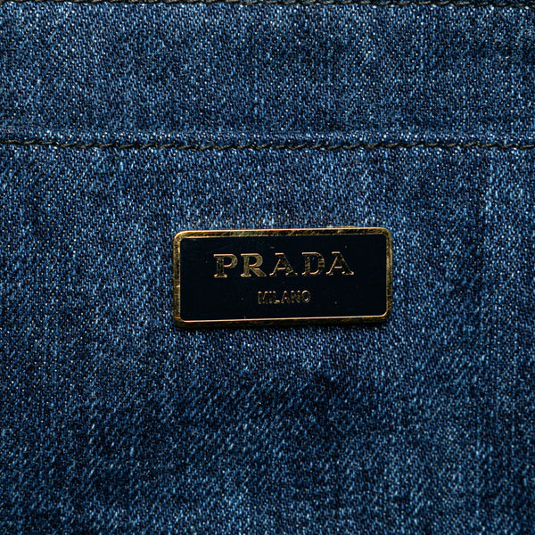 プラダ カナパ M ハンドバッグ ショルダーバッグ 2WAY B1877G ブルー デニム レディース PRADA 【中古】