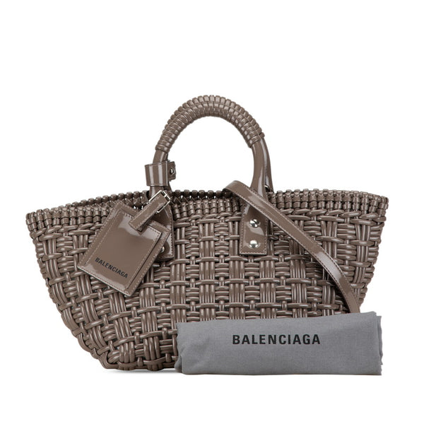 バレンシアガ ビストロバスケットXS ハンドバッグ ショルダーバッグ 2WAY 671342 グレー エナメル レディース BALENCIAGA 【中古】