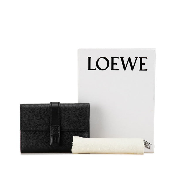 ロエベ アナグラム 二つ折り財布 コンパクトウォレット ブラック レザー レディース LOEWE 【中古】