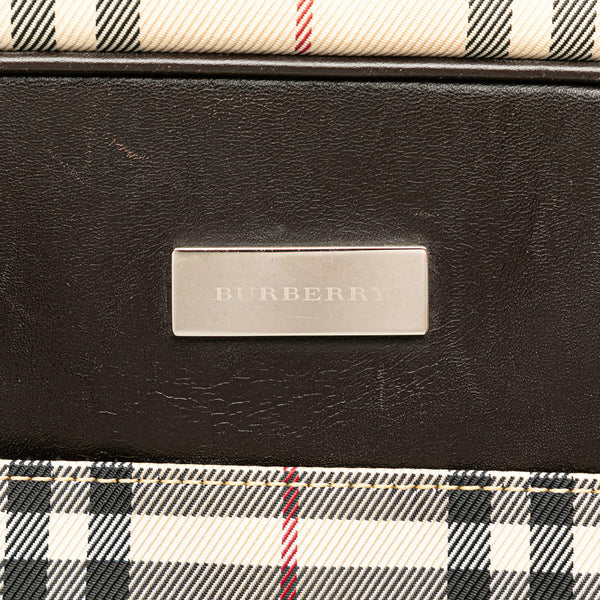 バーバリー ノバチェック ロゴプレート ショルダーバッグ ベージュ ブラウン キャンバス レザー レディース BURBERRY 【中古】