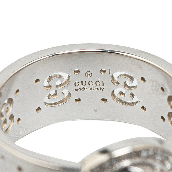 グッチ GGロゴ アイコン トワール ダイヤモンド リング 指輪 #8 K18WG ホワイトゴールド レディース GUCCI 【中古】