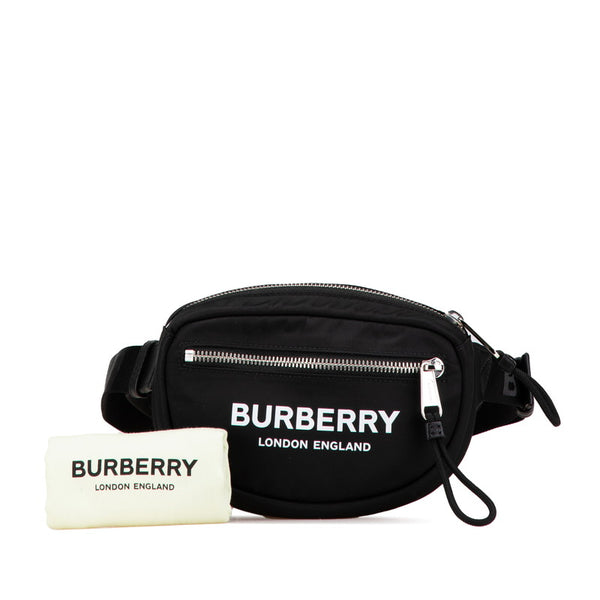 バーバリー ロゴプリント ボディバッグ ウエストバッグ ブラック ナイロン レディース BURBERRY 【中古】
