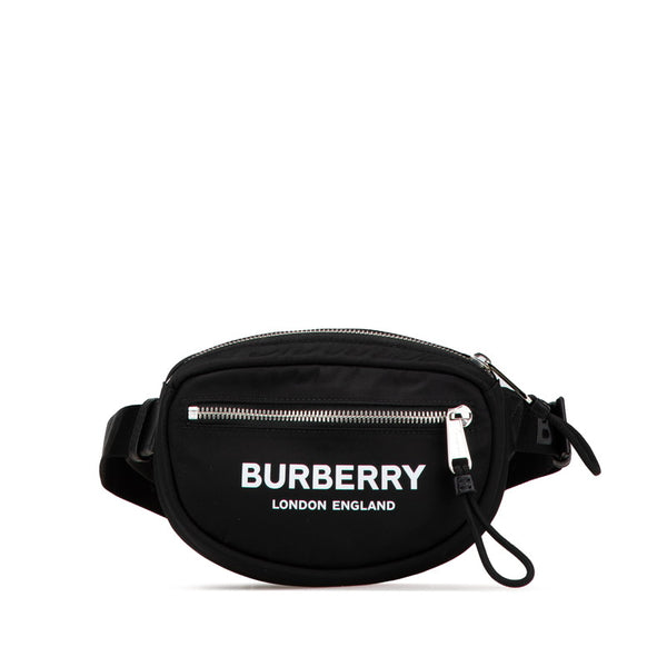 バーバリー ロゴプリント ボディバッグ ウエストバッグ ブラック ナイロン レディース BURBERRY 【中古】