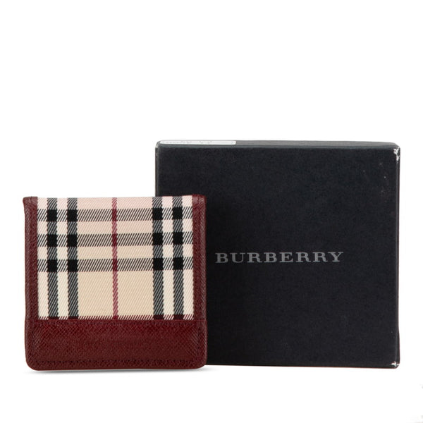 バーバリー チェック 二つ折り財布 ベージュ ワインレッド キャンバス レザー レディース BURBERRY 【中古】