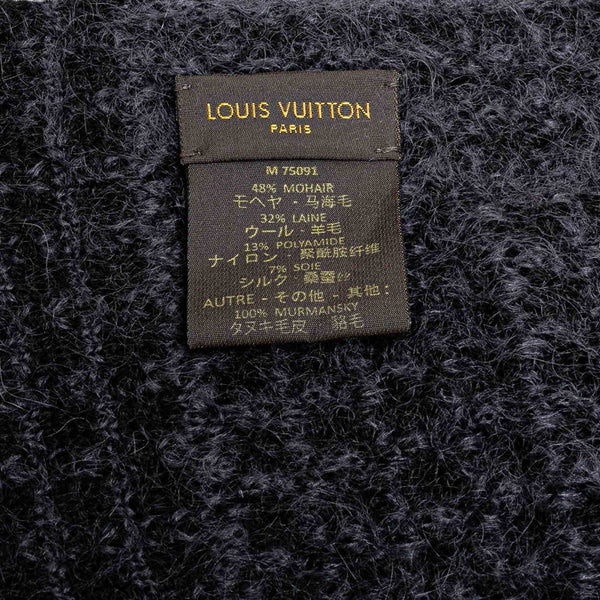 ルイ ヴィトン エシャルプ エレナ マフラー M75091 ブラック グレー ウール ファー シルク レディース LOUIS VUITTON 【中古】