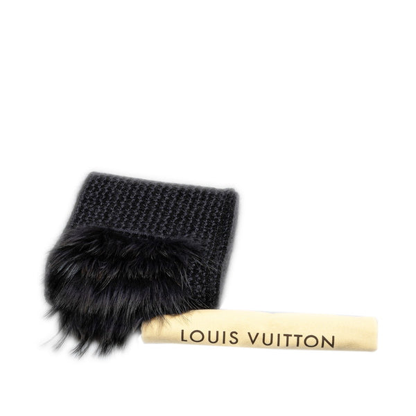 ルイ ヴィトン エシャルプ エレナ マフラー M75091 ブラック グレー ウール ファー シルク レディース LOUIS VUITTON 【中古】