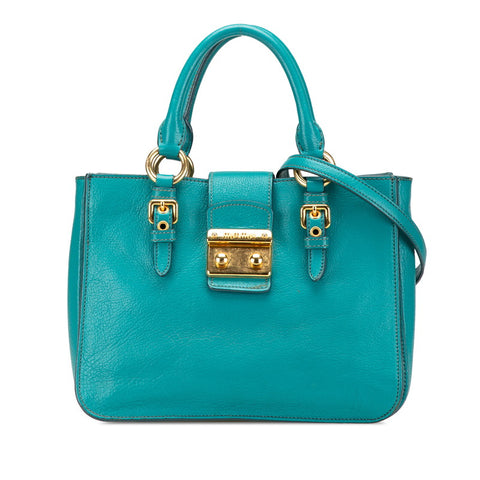 ミュウミュウ マドラス ハンドバッグ ショルダーバッグ 2WAY RN0799 グリーン ブルー レザー レディース MIUMIU 【中古】