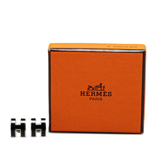 エルメス ポップアッシュ ピアス シルバー ブラック メタル レディース HERMES 【中古】