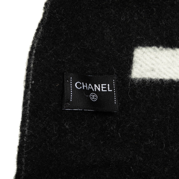 シャネル ココマーク ストール マフラー ブラック ホワイト カシミヤ レディース CHANEL 【中古】