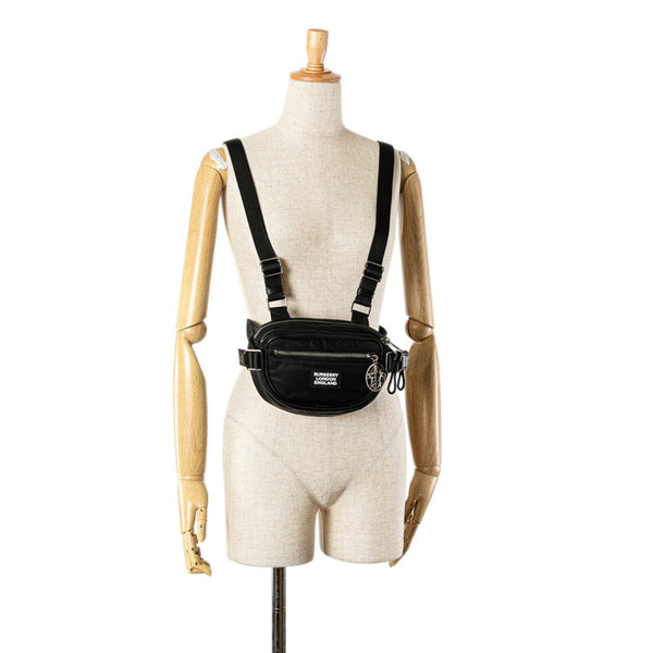 バーバリー ウエストバッグ クロスボディバッグ ブラック ナイロン レザー レディース BURBERRY 【中古】