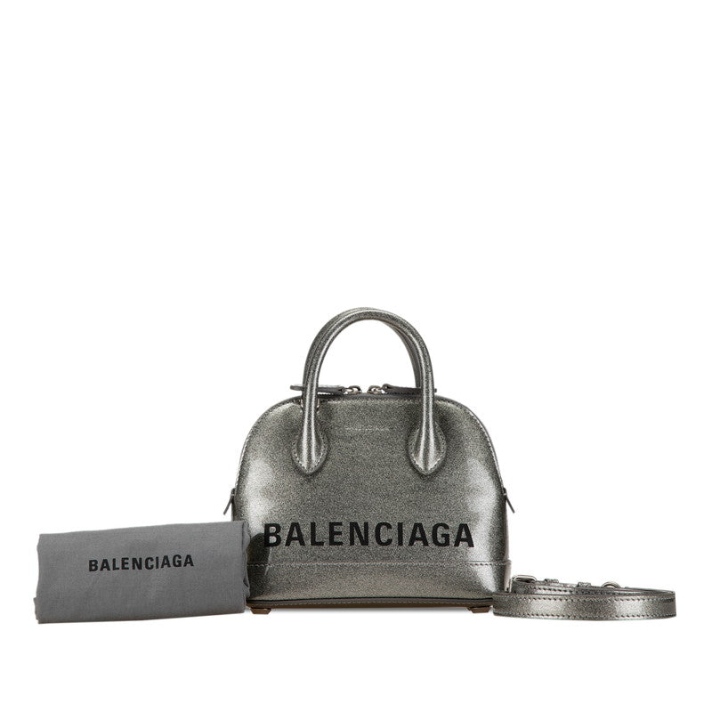 バレンシアガ グリッター ハンドバッグ ショルダーバッグ 2WAY グレー エナメル レディース BALENCIAGA 【中古】