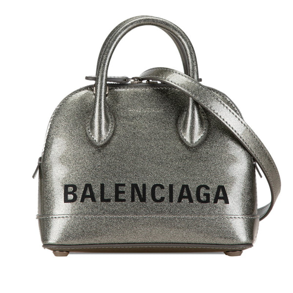 バレンシアガ グリッター ハンドバッグ ショルダーバッグ 2WAY グレー エナメル レディース BALENCIAGA 【中古】