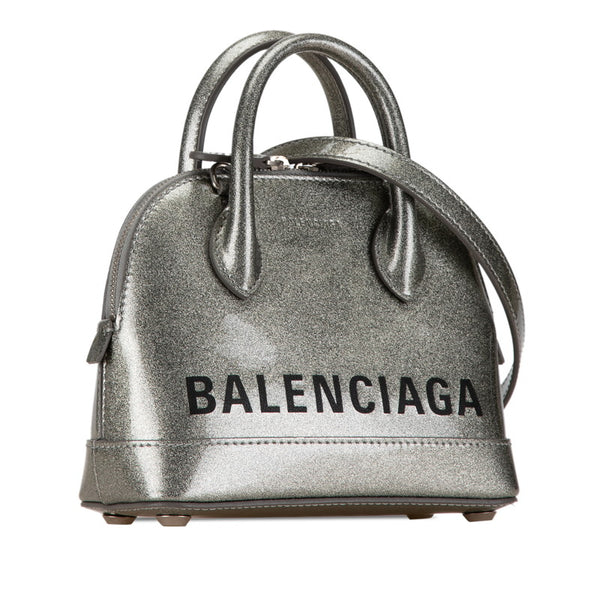 バレンシアガ グリッター ハンドバッグ ショルダーバッグ 2WAY グレー エナメル レディース BALENCIAGA 【中古】