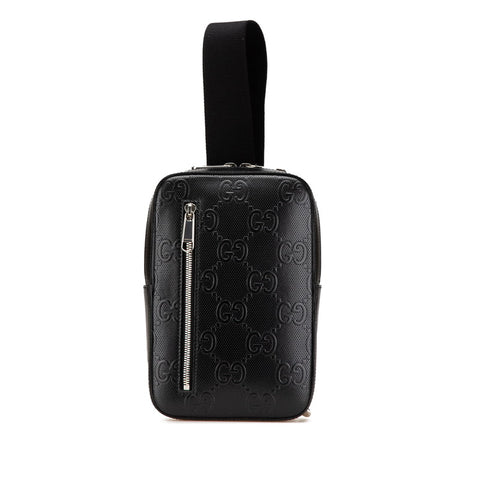 グッチ GGエンボス ボディバッグ クロスバッグ 700431 ブラック パンチングレザー メンズ GUCCI 【中古】
