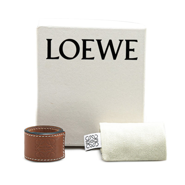 ロエベ アナグラムロゴ スラップ スモール ブレスレット バングル タン レザー レディース LOEWE 【中古】