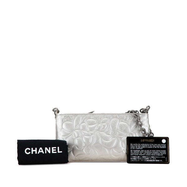 シャネル カメリア チェーン ハンドバッグ シルバー レザー レディース CHANEL 【中古】