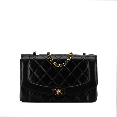 シャネル ダイアナ25 ココマーク チェーン ショルダーバッグ  ブラック ゴールド ラムスキン レディース CHANEL 【中古】